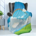 thumbnail image 4 of Grass Soft Flannel Fleece Throw Blanket, Rainbow and Lonely Tree Illustration on Hills Cartoon Composition Summer Pattern, Cozy Plush for Indoor and Outdoor Use, 50" x 60", Multicolor, by Ambesonne, 4 of 5
