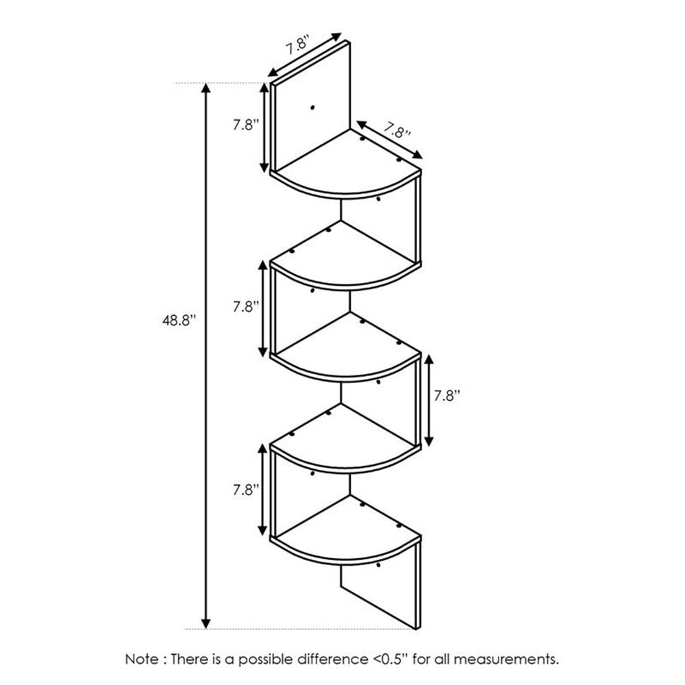 Furinno 5 Tier Wall Mount Floating Radial Corner Shelf, FR16122CWN