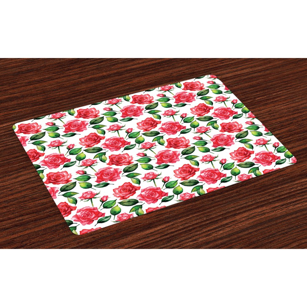 Rose Placemats Set of 4 Fresh Seasonal Watercolor Endless Roses and