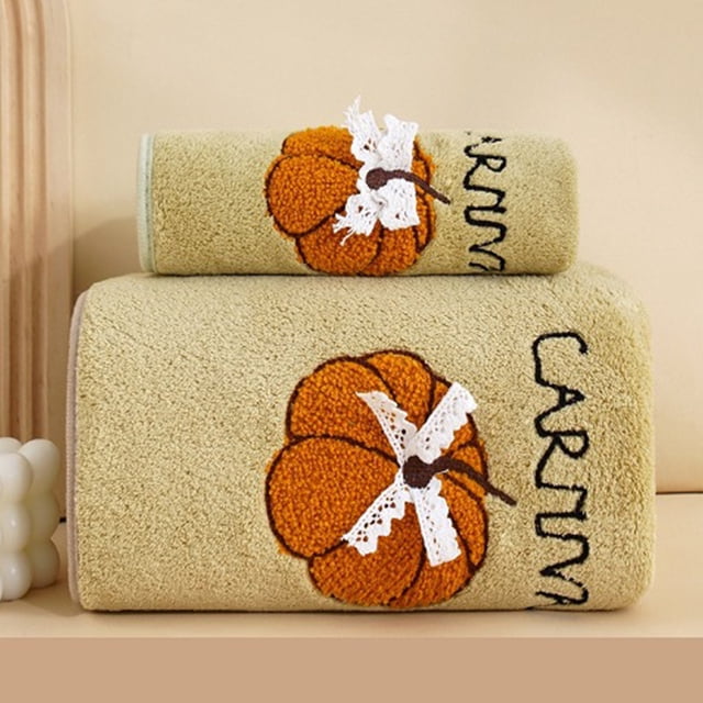 Ganfancp Acción de Gracias Calabaza Coral Toalla de Baño de Lana Set Toalla Grande y La Cara Toalla de Dos Piezas Suave y Cálida Decoración Del Hogar Buen Artículo para El Uso de Toda La Familia Reba