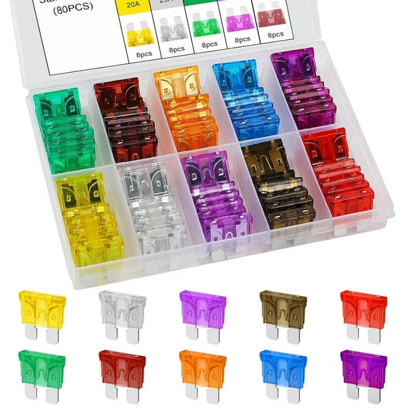 80PCS Standard Car Fuses Assortment Kit, Professional Blade Fuses Automotive (3A/5A/7.5A/10A/15A/20A/25A/30A/35A/40A), Mixed Auto Fuse for Boat, Auto, RV, Truck