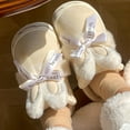 thumbnail image 6 of Lilgiuy Suede Cotton Slippers Winter Home Rabbit Bow Cute Thick Bottom Indoor Floor Non-slip Cotton Shoes Padded Thickened Warm Cotton Slippers for Dress Pajamas or Pants, 6 of 6