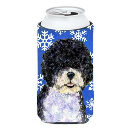 

Portuguese Water Dog Winter Snowflakes Holiday Tall Boy bottle sleeve Hugger 22 to 24 oz.
