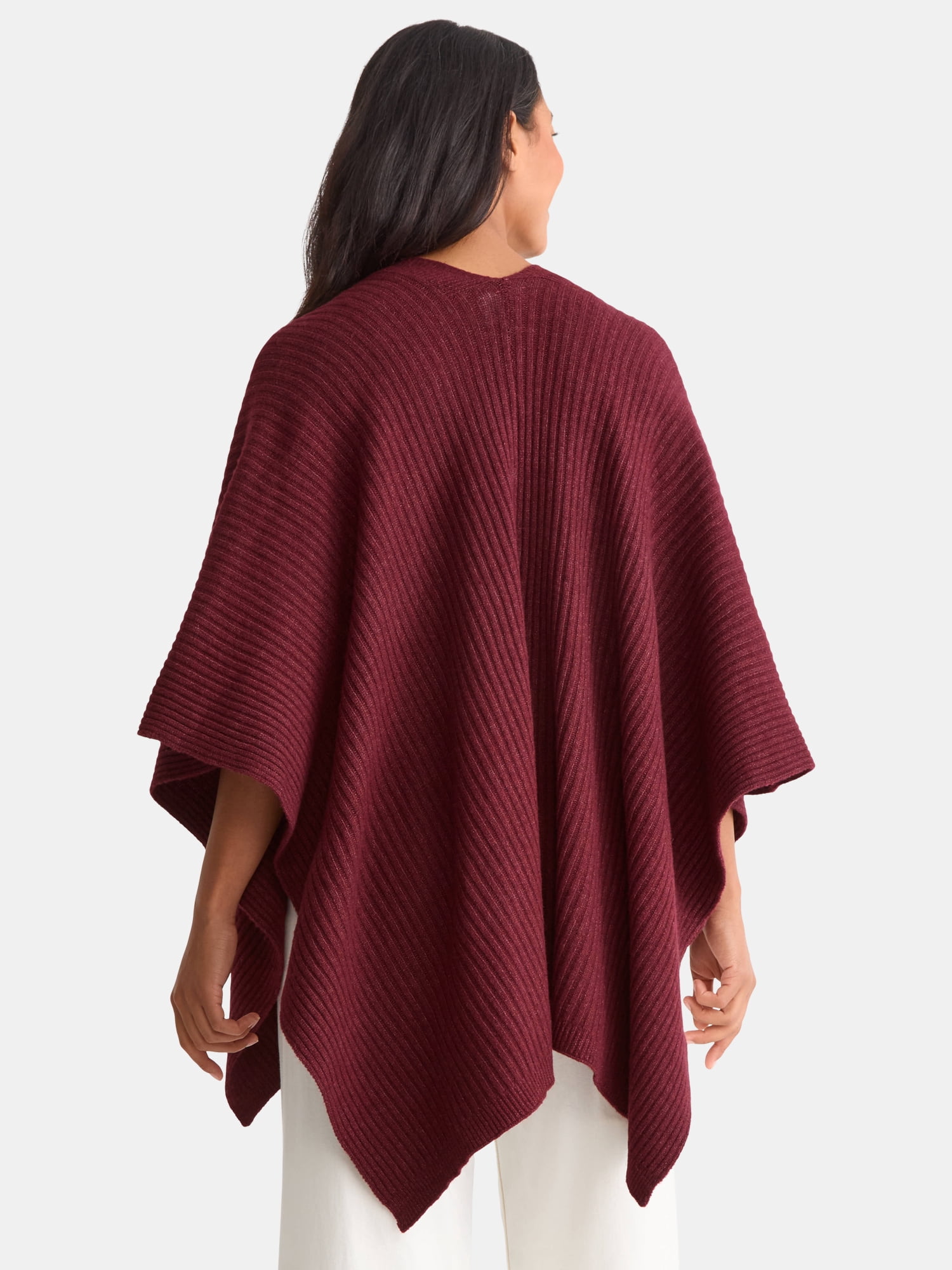 Time and Tru Women's Rib Knit Fashion Coverup with Button, One Size, Burgundy