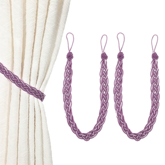 Uxcell 2 Pcs Curtain Tiebacks, 56cm/22 Braided Drapery Holdback Holder Curtain Ties Holdbacks Elegant Window Rope Tie Back, Purple