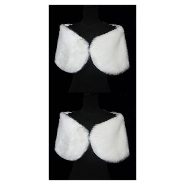 Sonducket Chaqueta de abrigo de piel sintética blanca de abrigo de mujer Chal de invierno 2piezas