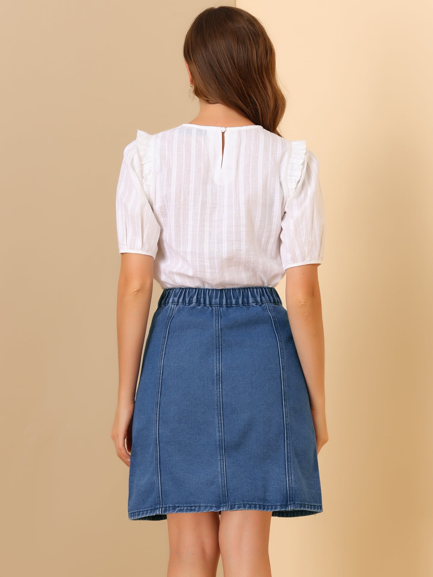 DARING DIVA Women's A-line Button Front Denim Short Skirt XL Blue