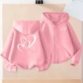 thumbnail image 2 of BFHHYA Girls' Full Zip Hooded Sweatshirt Jacket Heart-Print Light Fleece Hoodie Long Sleeve Sweatshirt with Pockets for Daily Outings(3-13Y), 2 of 8