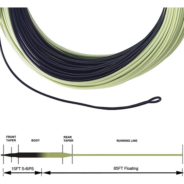 100FT Sinking Tip Fly Fishing Line Fast Sinking Line With Welded Loop IPS 5-6 Green And Black WF4F IPS5T6