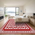 thumbnail image 3 of ODIKA 8x10 Machine Washable Non-Slip Area Rug, Rustic Holiday Patchwork with Interlocking Snowburst and Pom Accents High Traffic Rug with Pad, Red, 931740, 3 of 8