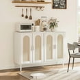 thumbnail image 6 of Rattan Sideboard Buffet Cabinet, Boho Accent Storage Cabinet, 4 Doors Console Table Coffee Bar with Power Outlet, Adjustable Shelves for Kitchen, Dining Room, Hallway, Living Room (White_1), 6 of 8