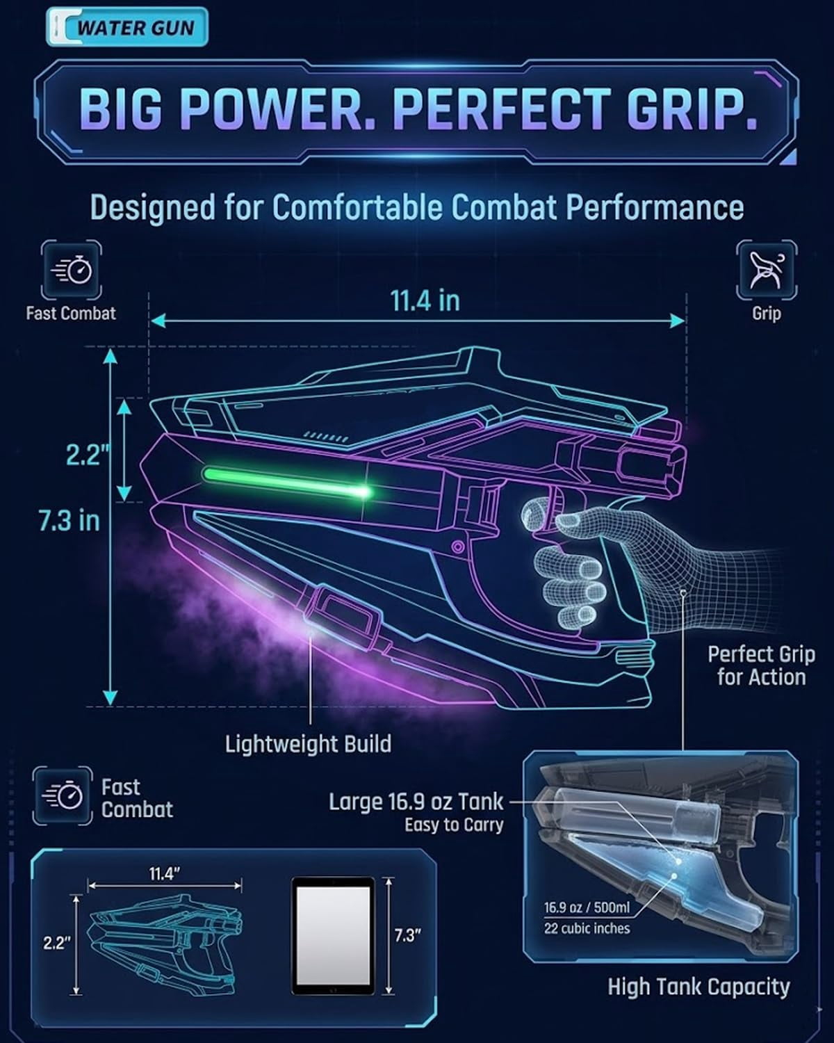 Electric Water Gun with LED & Mist Effects, Automatic Rechargeable Blaster with Futuristic Axe Design, Long Range for Summer Outdoor Fun