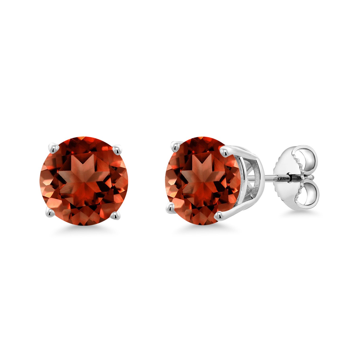 Gem Stone King 925 Sterling Silver Garnet Women Stud Earrings (3.70 Ct Round 8MM)