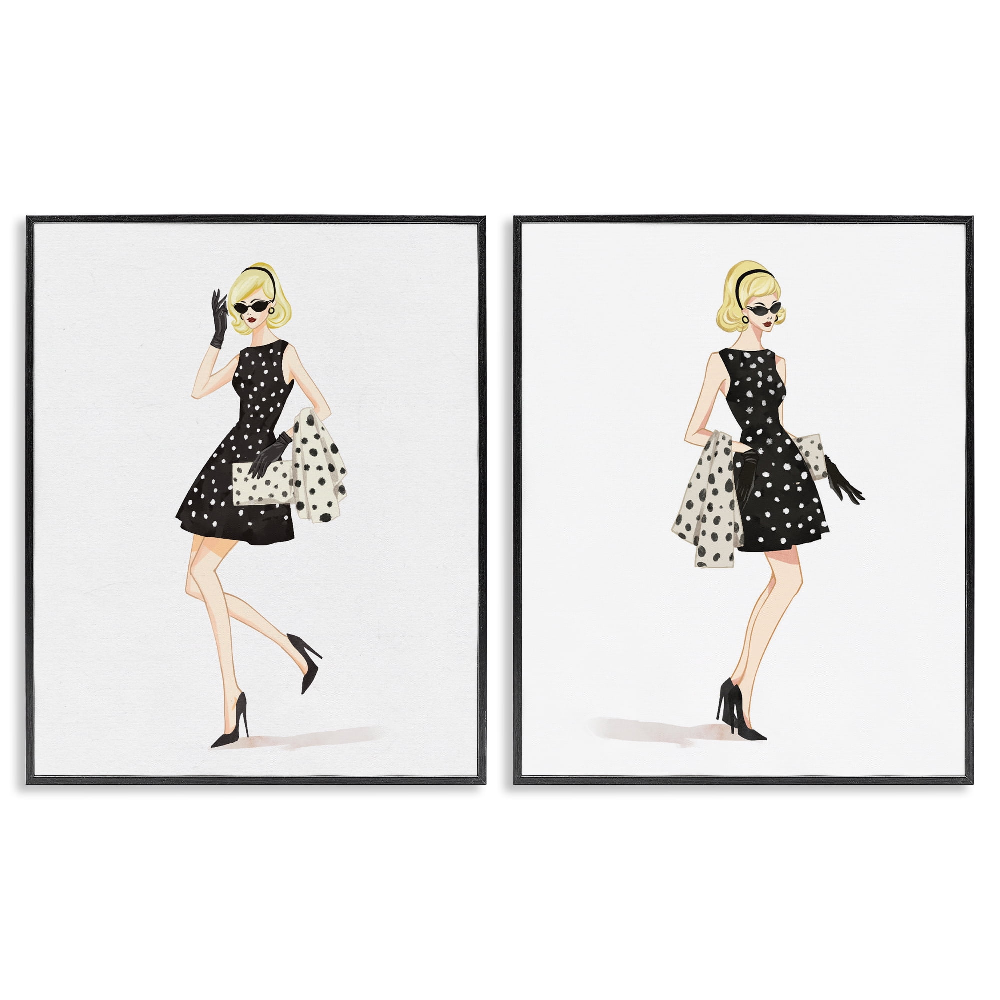 Stupell Industries Retro Glam Female 2 Piece Black Framed Giclee Art Set, design by Ziwei Li