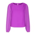 thumbnail image 1 of Timegard Womens Tops Chiffon Puff Long Sleeve Crewneck Ruched Back Button Tee Shirts Casual Loose Tops, 1 of 4