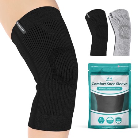 BraceAbility Knee Compression Sleeve with Lightweight Knit Support for Joint Pain and Arthritis, XL/2XL, Black