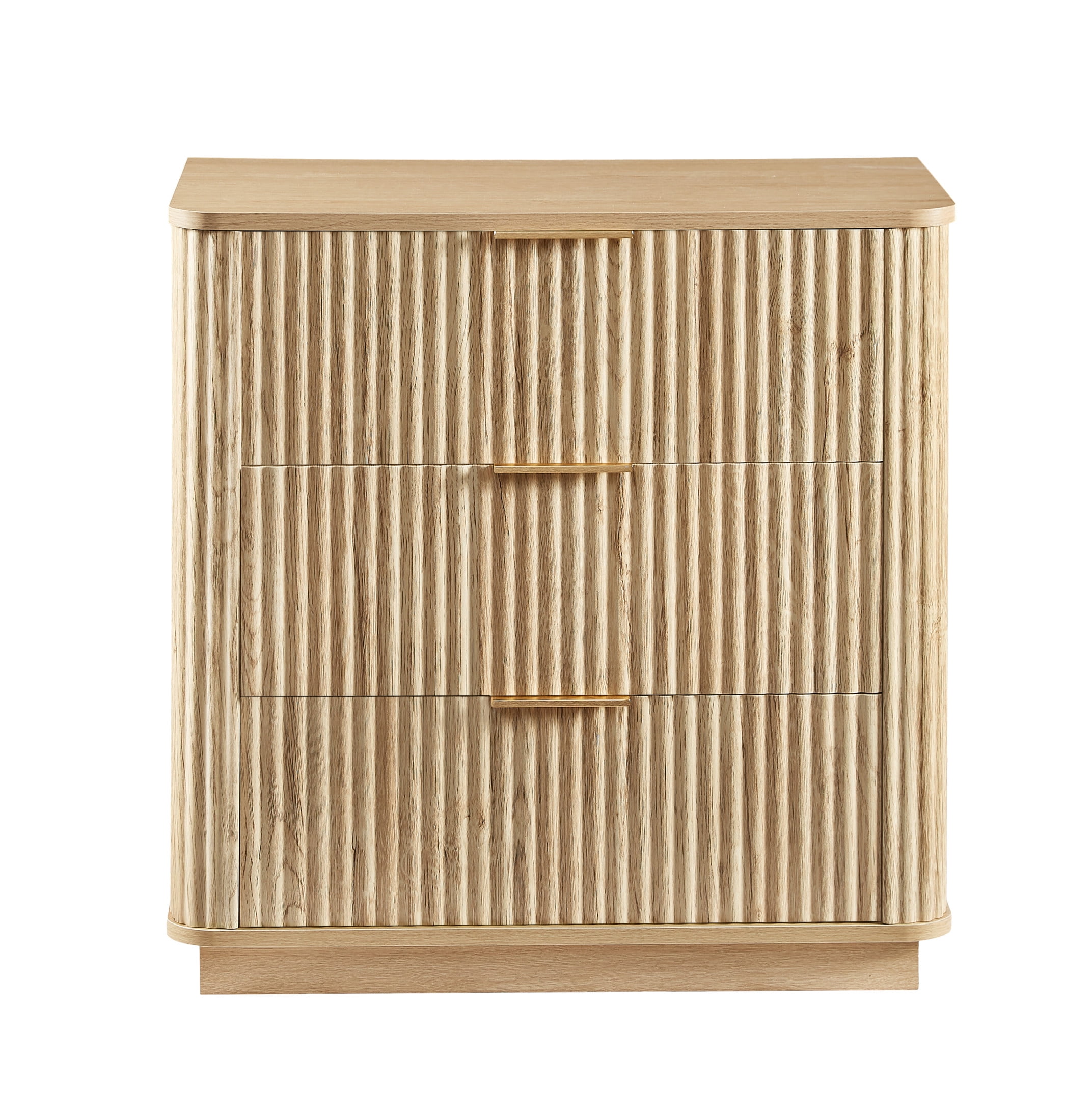 Noble House 28" 3-Drawer Bedroom Dresser, Wide Modern Chest of Drawers with Curved Wave Design, Oak, Set of 2