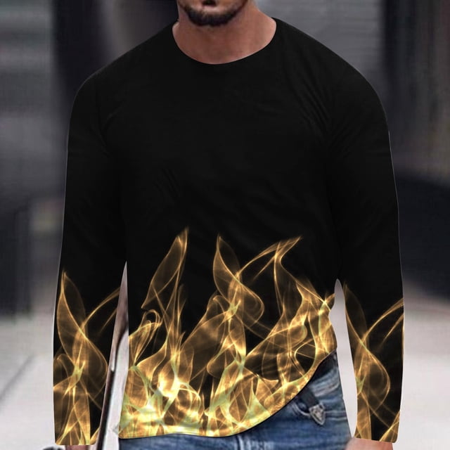 DPTALR T-shirt Imprimé à Manches Longues pour Hommes Flame Ample Col Rond Pull-Over Top Chemisiers &