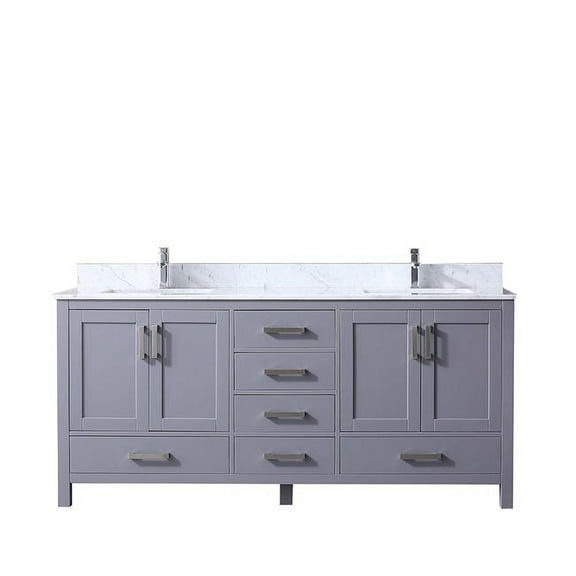 Lexora  72 in. Jacques Double Vanity with White Carrera Marble Top, White Square Sinks & No Mirror - Dark Grey