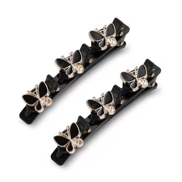 2 pinzas para el pelo de mariposa, color negro, horquillas de pico de pato picadas, bandas para el pelo de tela satinada, pinzas para el pelo de doble agarre, pinzas para el pelo trenzadas de moda par