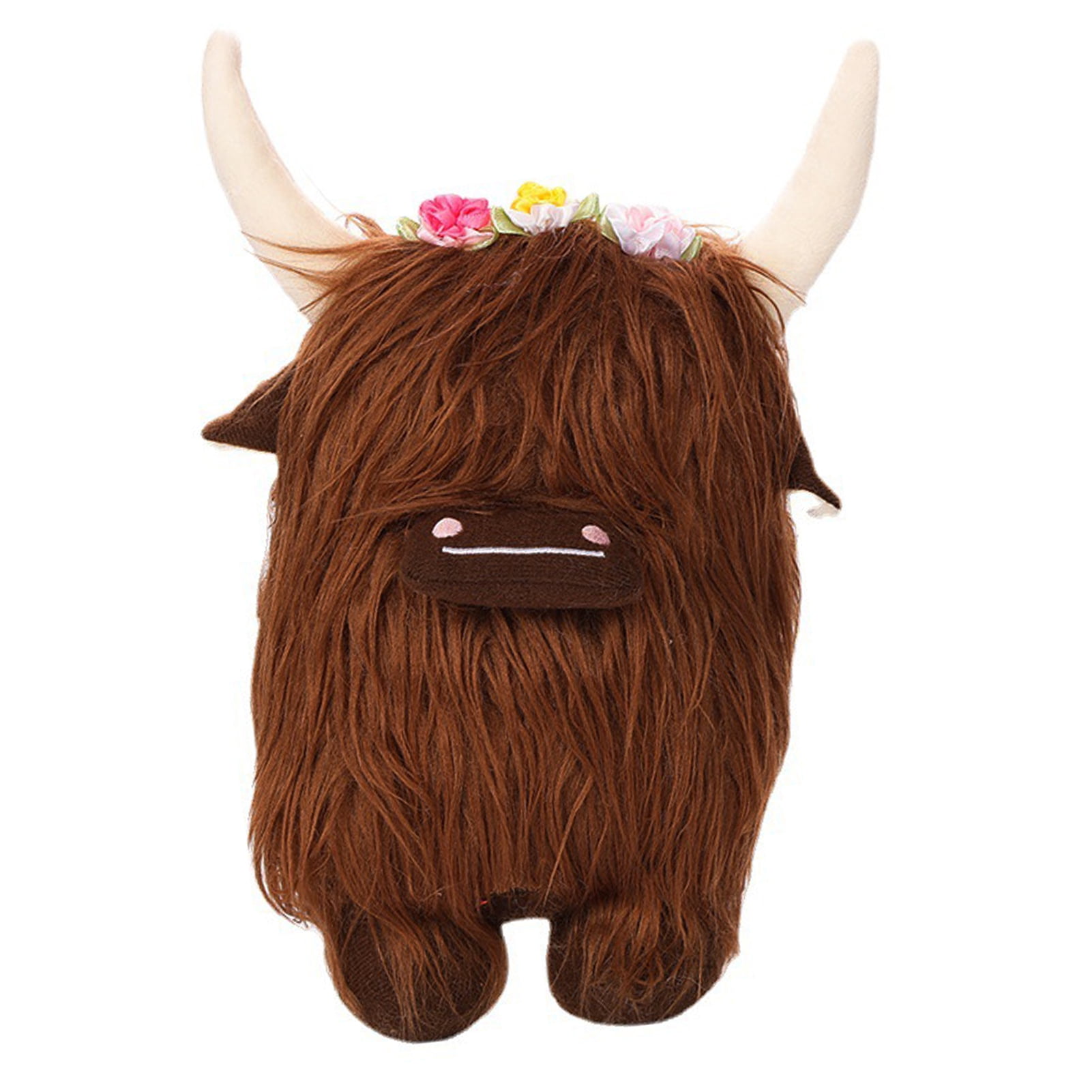 Rvidsgi 20cm Highland Cow Gnomes Soft Fluffy Hair Flower Yak Plushies Decoration Brown White Kyloe Plush Toy Animal Stuffed Nordic Dwarf Doll