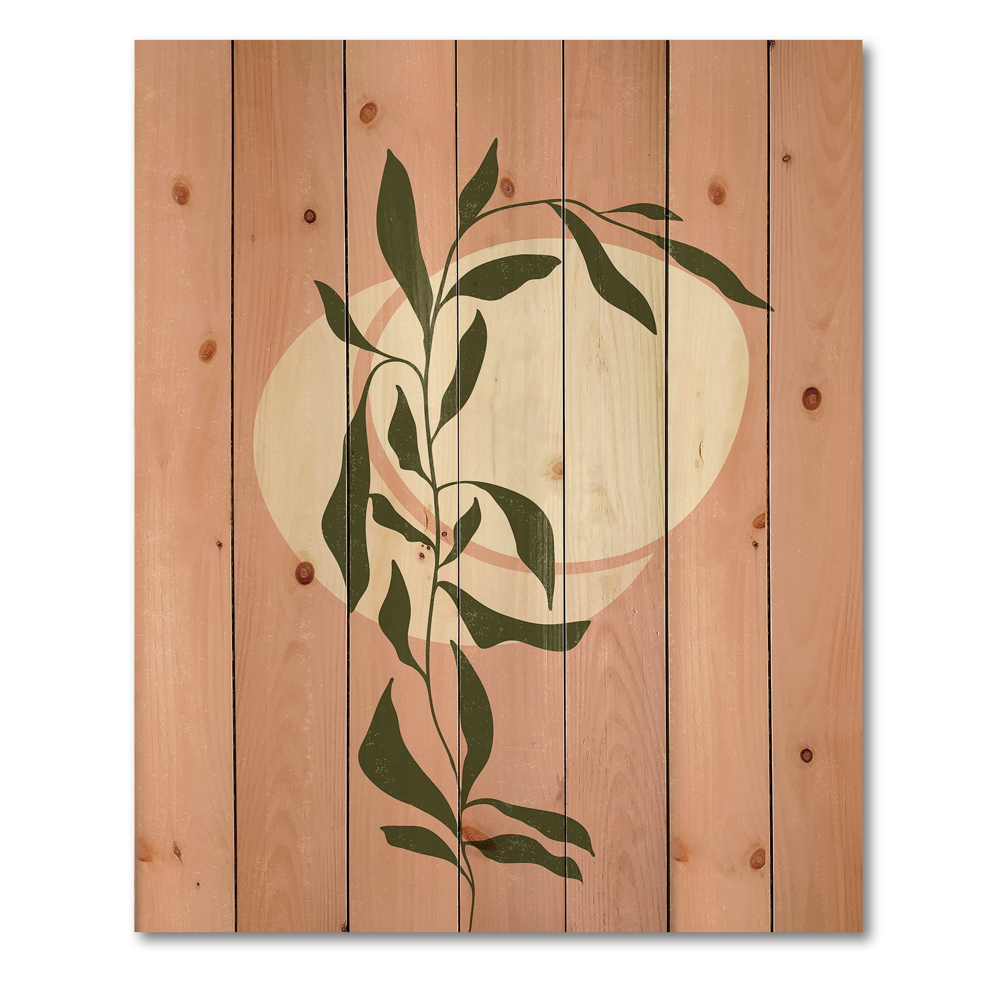 Designart 'Abstract Geometrical Moon and Sun With Leaf VI' Modern Print on Natural Pine Wood