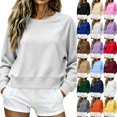 thumbnail image 2 of Long Sleeve Pullover Sweatshirt for Womens Crew Neck Casual Raglan Sleeve Shirt Solid Relaxed Fit Raglan Sleeve Everyday Basic Top Light Gray S, 2 of 4