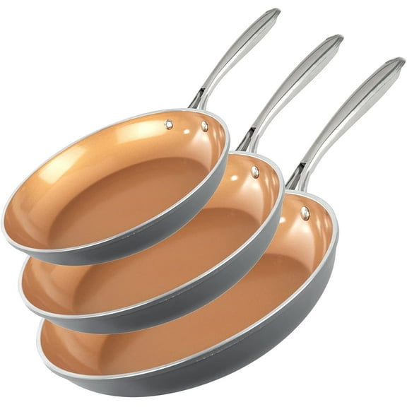 Gotham Steel Diamond Nonstick Frying Pan Set Piece 8" 10 12" Skillets Ceramic Cooking Pan Induction Oven Safe Gray Copper