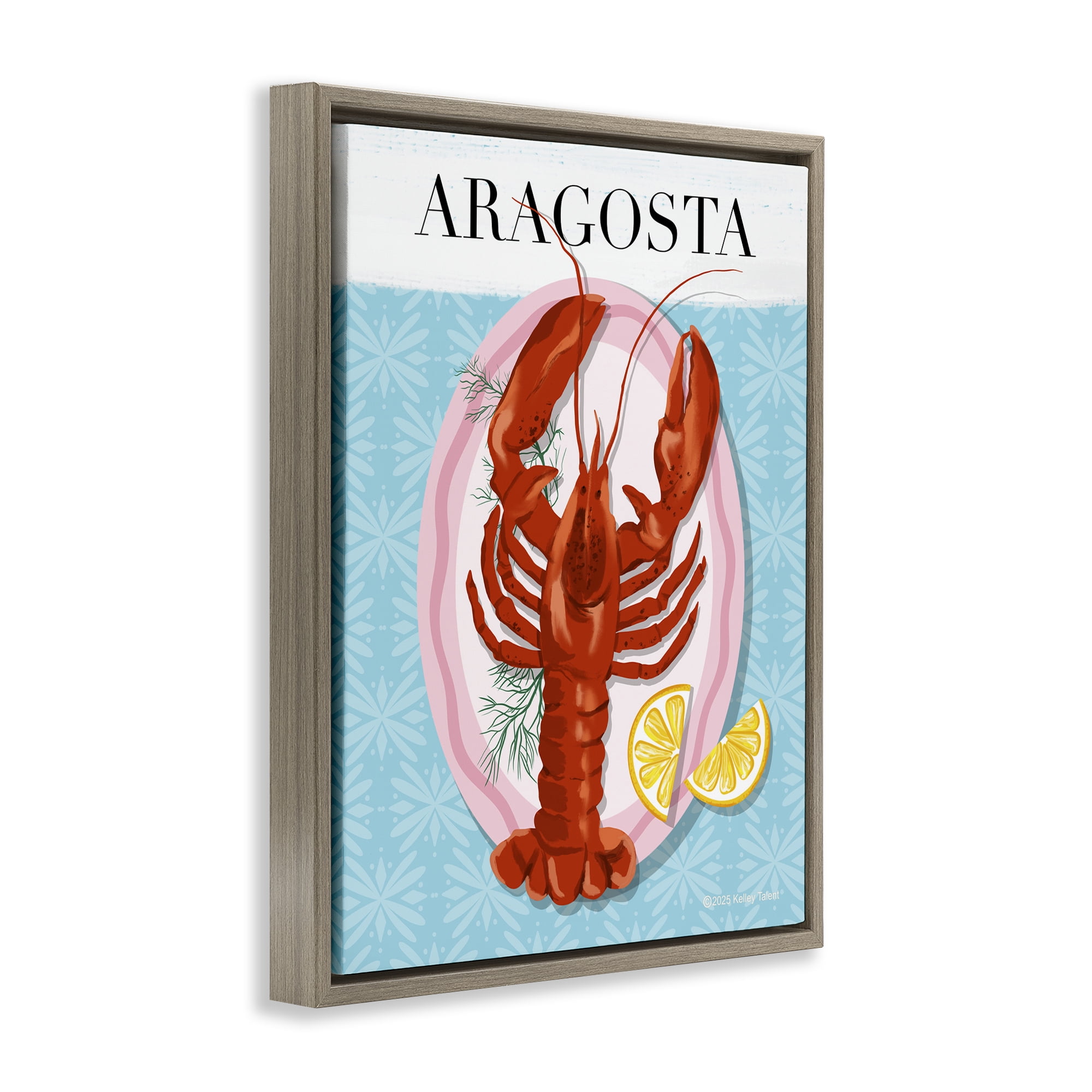 Stupell Industries Aragosta Lobster Dish Brown Framed Floater Canvas Wall Art, design by Kelley Talent