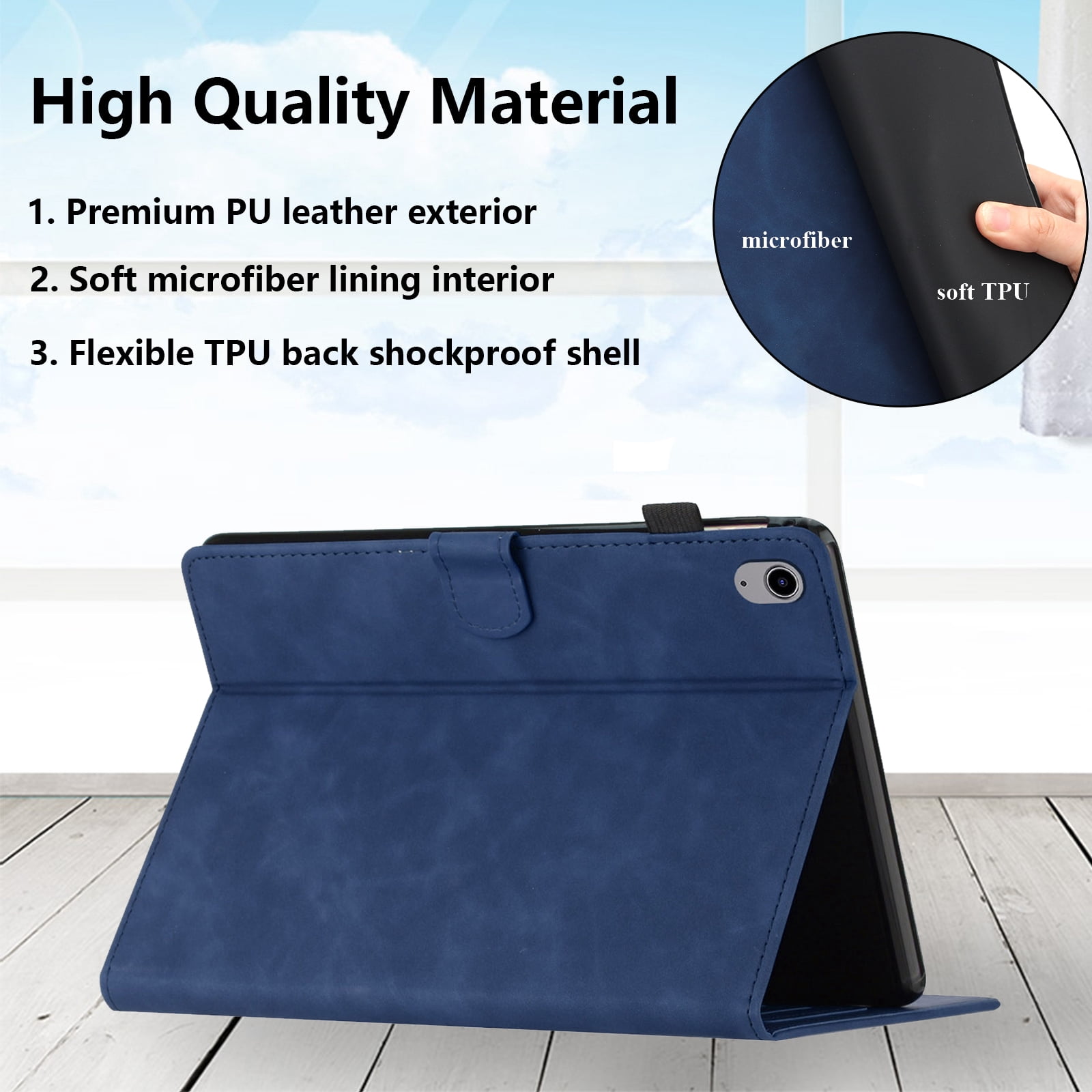 Allytechgroup for iPad (A16) 11th Generation 11 inch Case 2025 with Stand/Pencil Holder/Card Pockets/Magnetic Closure Smart Embossed Palm Tree PU Leather Folio Wallet Cover, [Auto Wake/Sleep], Blue