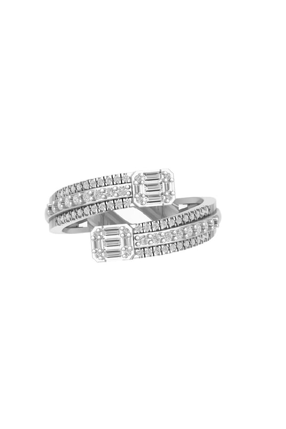 Bypass Diamond Engagement Ring, Open Cuff Diamond Wedding Ring, Triple Row Shank Diamond Ring, Pave Set Diamond Eternity Band, 2.2 Ct Simulated Diamond, 925 Sterling Silver