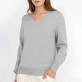 thumbnail image 4 of Fmbrln Womens Casual Lightweight Sweaters Long Sleeve V Neck Sweaters Loose Soft Comfy Solid Color Basic Pullover Tops Fall Fashion Clothes Gray S, 4 of 5