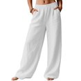 thumbnail image 5 of Women Wide Leg Palazzo Summer Flowy Pants Beach Vacation Clothes Elastic Waist Travel Trousers with Pockets White S, 5 of 9