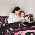 thumbnail image 4 of Manfei 3D Cartoon Bowtie Print Full Size Comforter Sets,Black Pink Monogrammed E Bedding Comforter Set,Black Reversible,3-Piece,1 Comforter and 2 Pillowcases, 4 of 7