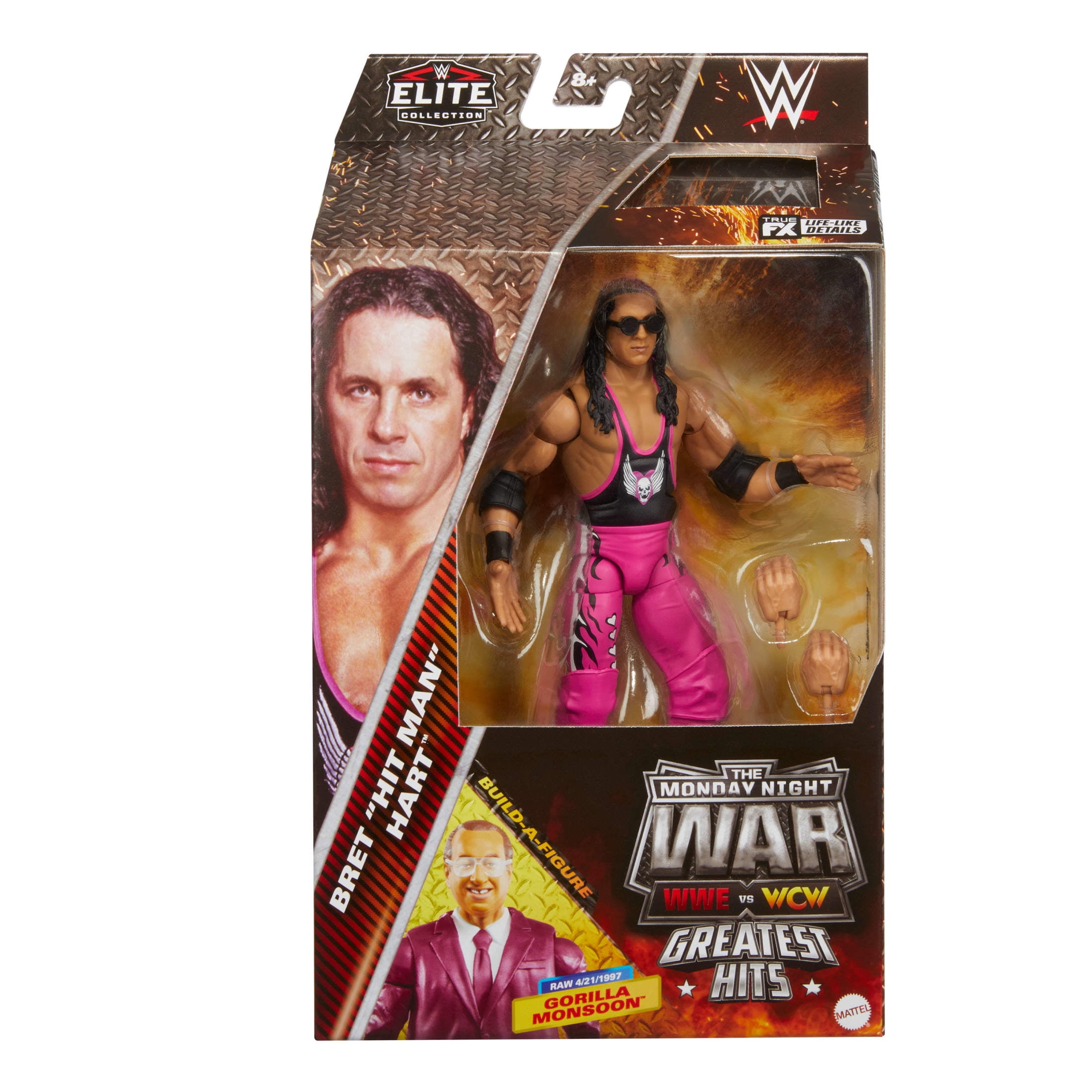WWE Monday Night War Elite Collection Bret “Hitman” Hart Action Figure with Accessories & Build-a-Figure Parts