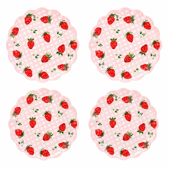 SeasonsEasy Strawberry Fields Scalloped Melamine Salad Plates 9 Inch Set of 4