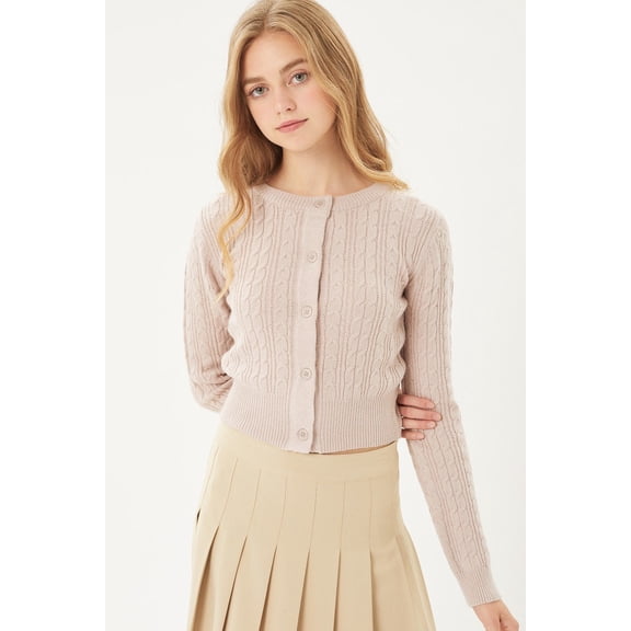 Buttoned Cable Knit Cardigan Long Sleeve Sweater M