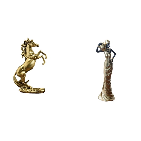 CarpNettore Handmade Lightweight Horse and Tribal Lady Statue Figurine Tabletop Decoration for Hotels Bookshelves Fireplace Desk Cabinet Bedroom Housewarming Gift