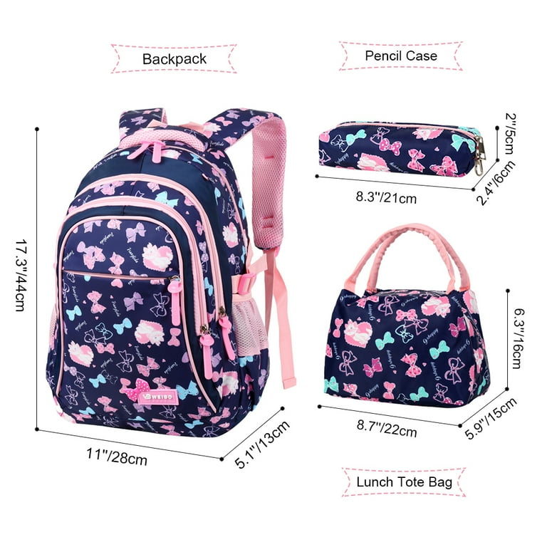 Vbiger School Backpacks for Teens 3 In 1 Set with Matching Lunch Box and Pencil Case Dark Blue Walmart