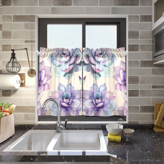 Flowers Succulent Plants Kitchen Curtains Half Tier Curtain 2 Rod Pockets Bathroom Bedroom Cupborad Living Room 27"x24"