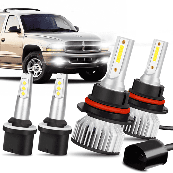 For Dodge Durango 1998-2000 LED Headlight High-Low Beam Fog Light Bulbs Kit 6000K 4pcs