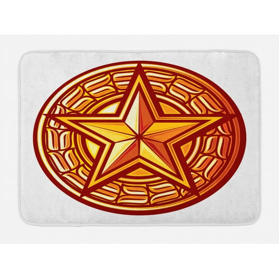 Star Bath Mat, Heavenly Body Symbol with Warm Tones Star Seal with Circular Frame Illustration, Non-Slip Plush Mat Bathroom Kitchen Laundry Room Decor, 29.5 X 17.5 Inches, Yellow and Ruby, Ambesonne