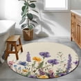 thumbnail image 4 of Area Rug 48in, Garden Watercolor Flower on Burlap Floor Carpet Living Room Rug, Blossom Floral Lavender Daisy Non-Slip Welcome Mat Indoor Rugs for Bedroom Dining Room, 4 of 9