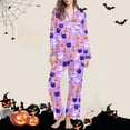 thumbnail image 2 of Tnhcen Women's Halloween Cute Ghost Print Pajama Set Long Sleeve Collared Sleepwear Comfortable Loungewear S-2XL Purple, 2 of 6