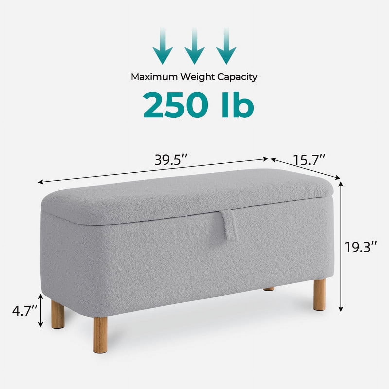 39.5" Boucle Storage Ottoman Bench for Living Room Bedroom Foot Rest End of Bed Wood Leg Gray