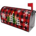 thumbnail image 2 of Christmas Tree Mailbox Cover - Magnetic Red Black Buffalo Plaid - Large Winter Snowflakes - Oversized 25.5 x 21 - Happy New Year Post Letter Box Wrap, 2 of 6