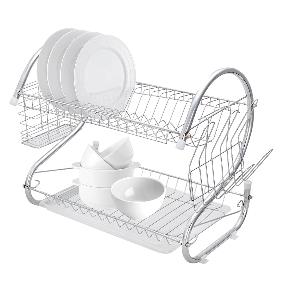 Multifunctional S-shaped Dual Layers Bowls & Dishes & Chopsticks & Spoons Collection Shelf Dish Drai