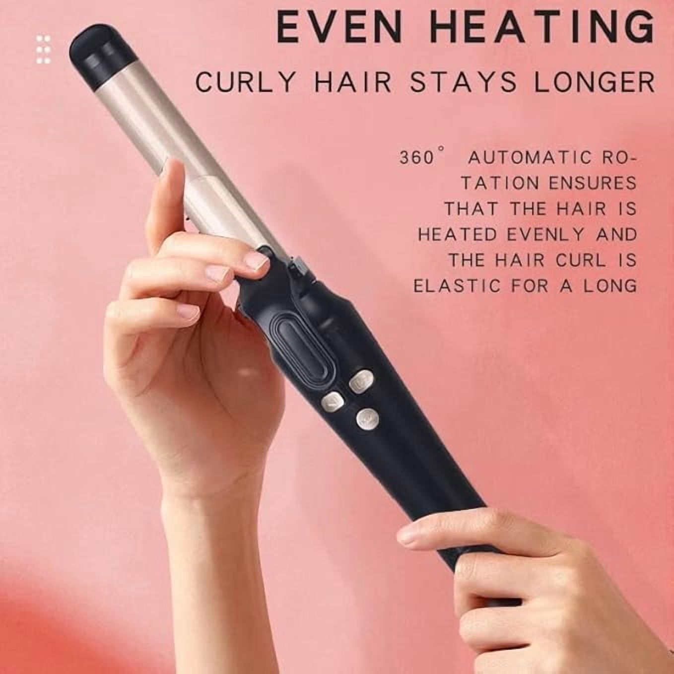 LCD Ceramic Curling Wand - 1 Inch Auto Rotating Titanium Barrel, 4 Adjustable Temps, Fast Heat-Up, Dual Voltage & Anti-Scald