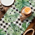 thumbnail image 3 of Green Monstera Leaves Table Runner 90 Inches, Black Check Tropical Summer Botanical Bed Runner Dresser Scarves Tabletop for Indoor Outdoor Parties/Ceremony/Banquet, 13" x 90", 3 of 9
