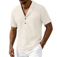 thumbnail image 6 of Mens Cotton Linen T-Shirts Casual Short Sleeve Shawl Collar Summer Beach 1/4 Button Down Shirts Plain Hippie Yoga Tops Breathable Vacation Cruise T-Shirt for Outdoor Daily Wear, 6 of 6